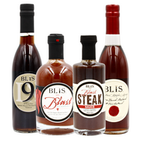Thumbnail for BLiS Bourbon Barrel Aged Variety Pack including #9 Sherry Vinegar, Blast Hot Pepper Sauce, Blast Steak Sauce, and Bourbon-Barrel Aged Maple Syrup