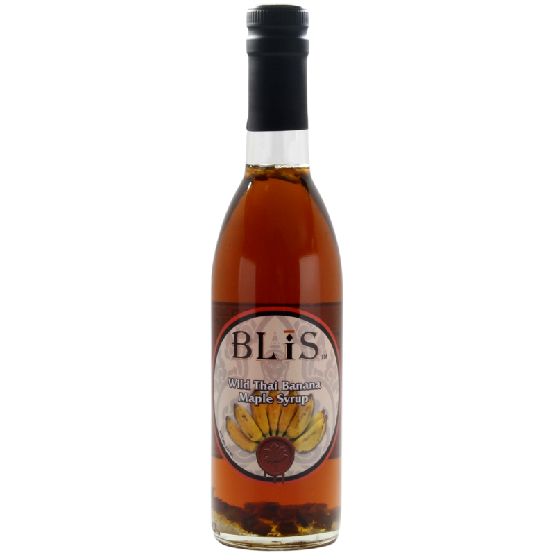 BLiS™ Wild Thai Banana Maple Syrup from BLiS Gourmet. Front label.